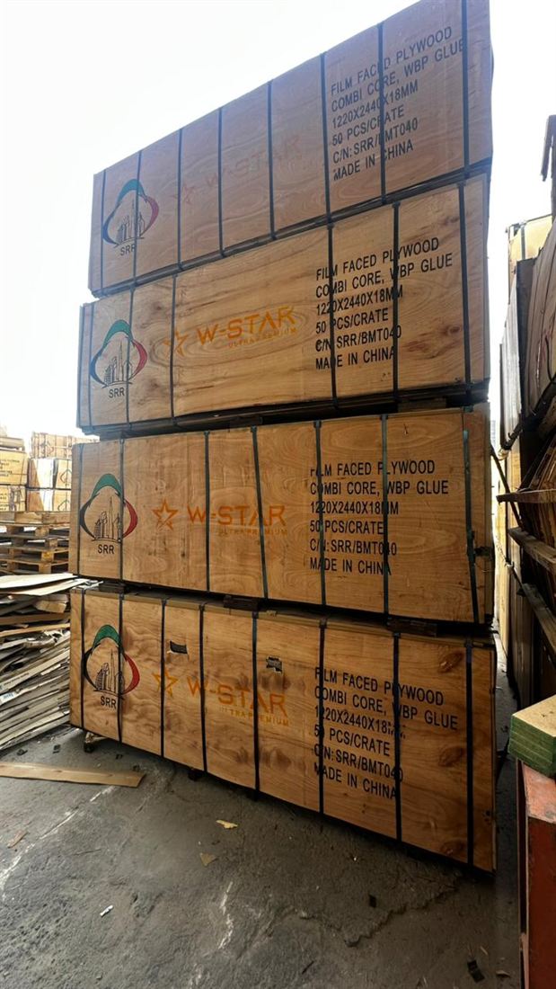 Crates of film faced plywood ready for despatch